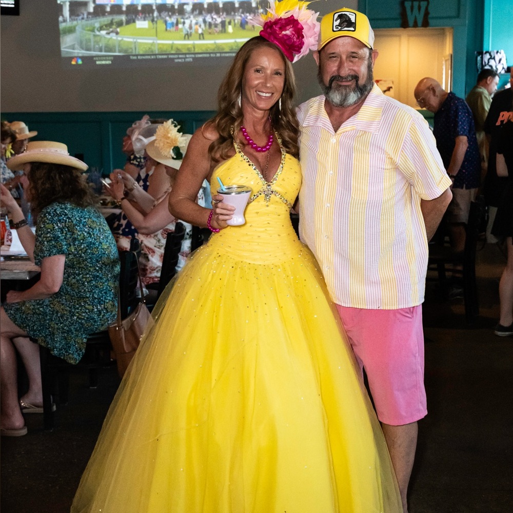 Vibrant Yellow Ball Gown with Rhinestone Accents - Picture 6 of 8
